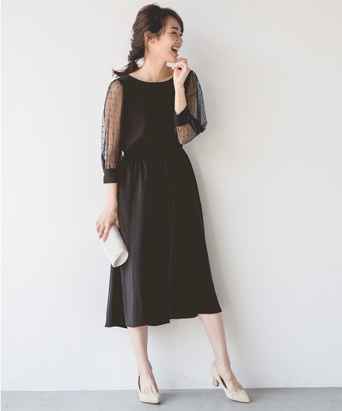 ZOZO限定/結婚式にも/OCドットチュールワンピース6S