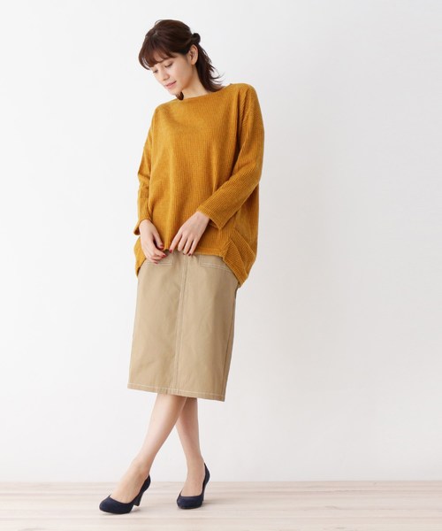 ステッチ入りコットンタイトスカート