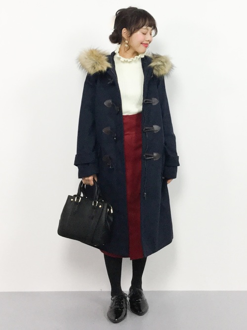 メルトン フェイクファー付き ダッフルコート ロング丈