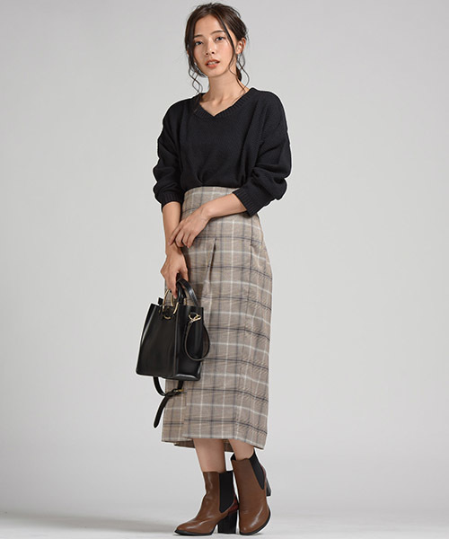グレンチェックサスペ付スカート