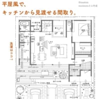 平屋風で、キッチンから見渡せる間取り。