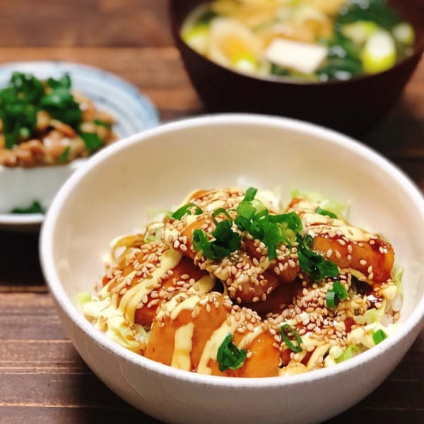 一人暮らし　レシピ　テリマヨチキン丼