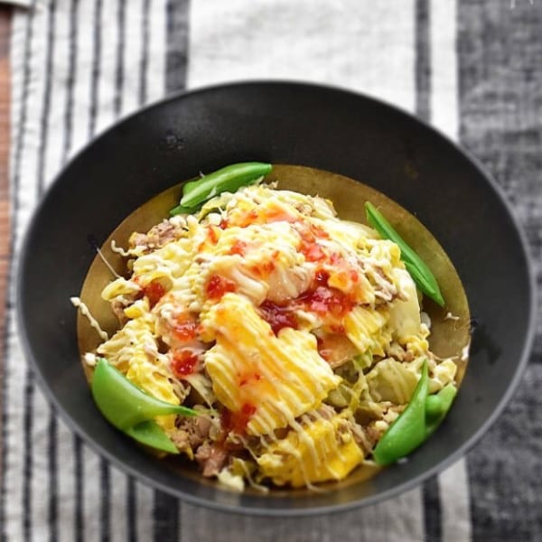 ツナと白菜とふんわり卵のエスニック丼