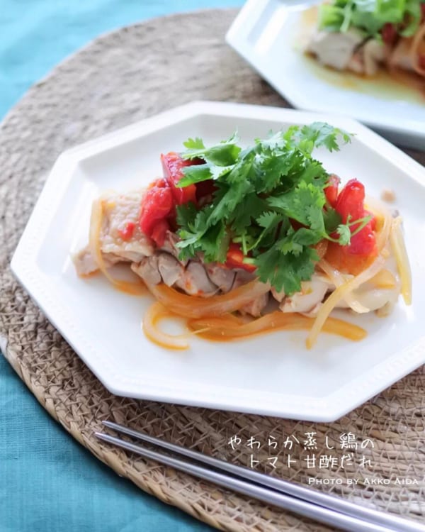 蒸し鶏のトマト甘酢サラダ