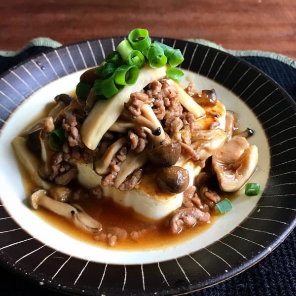 豆腐ステーキ挽肉きのこ