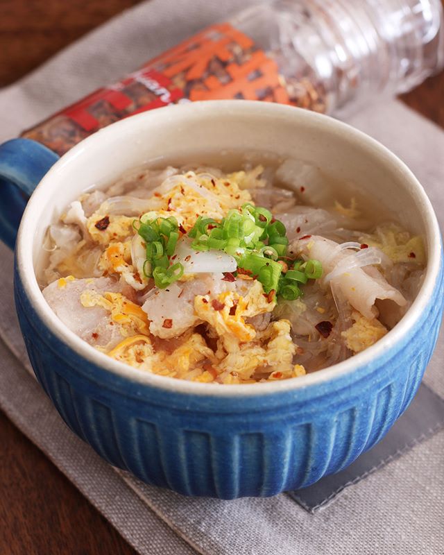 豚肉入りでスタミナ満点さっぱり春雨スープ