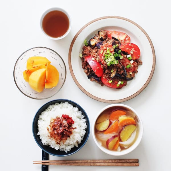 トマトと茄子のひき肉炒め