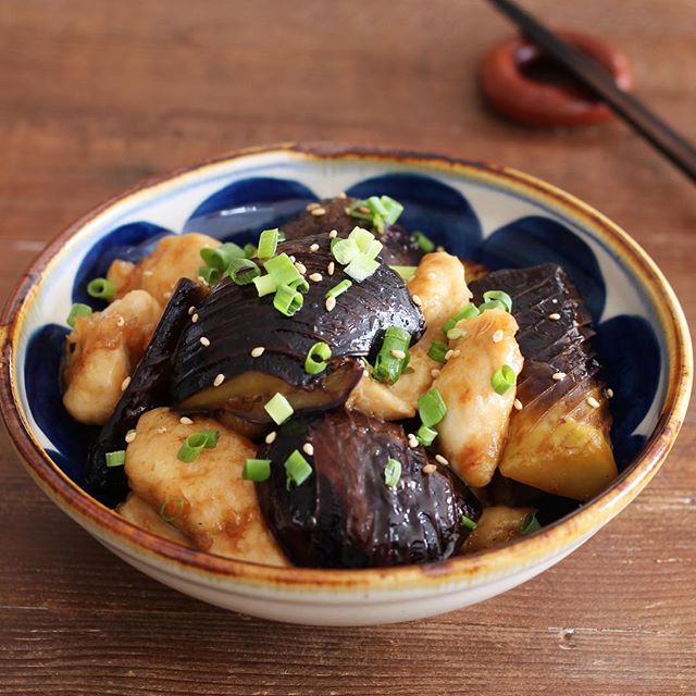 鶏肉となすの甘酢焼き