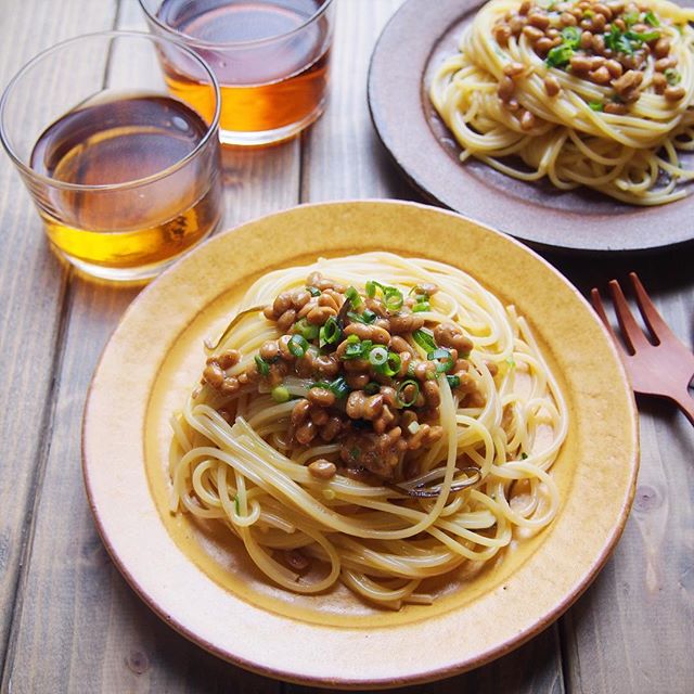 納豆と塩昆布のパスタ