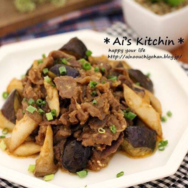 秋茄子と牛肉の辛味噌炒め