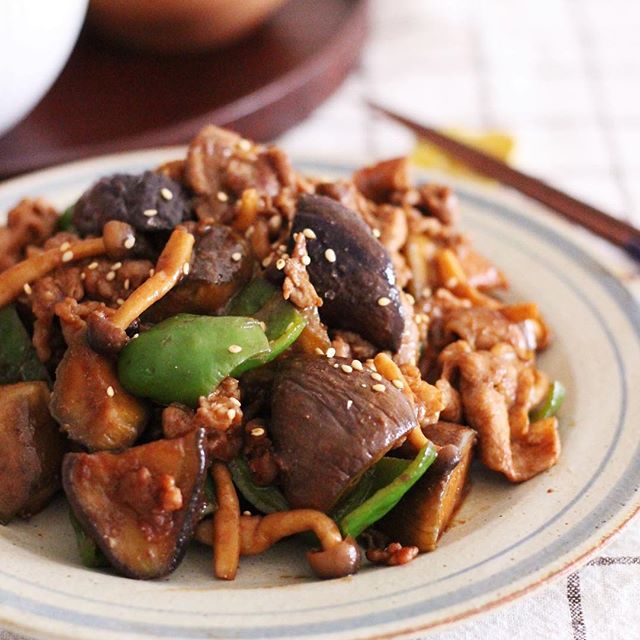 豚こまと茄子の味噌炒め