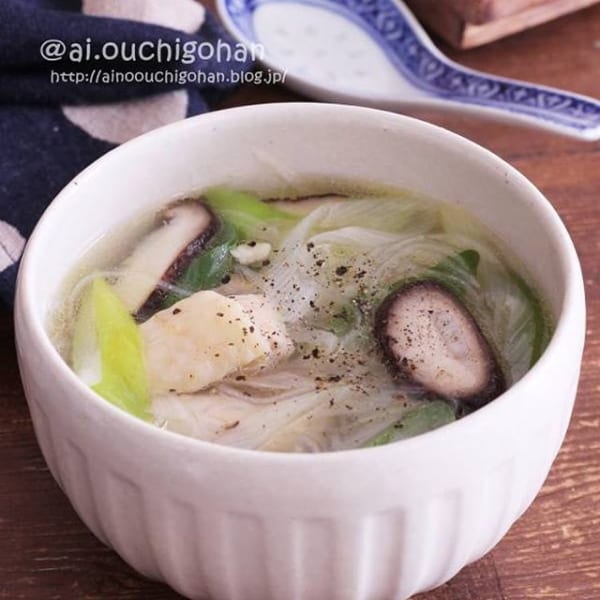 鶏肉のねぎ塩風春雨スープ