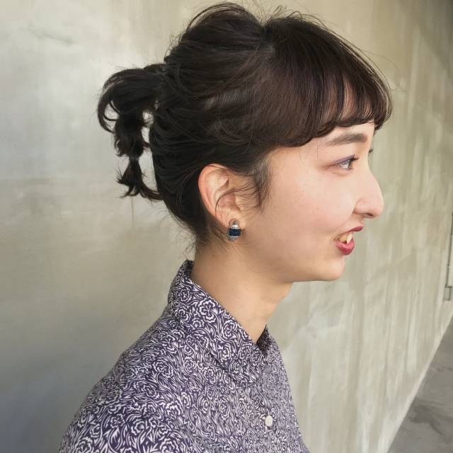 黒髪 ボブ パーマ ヘアアレンジ4