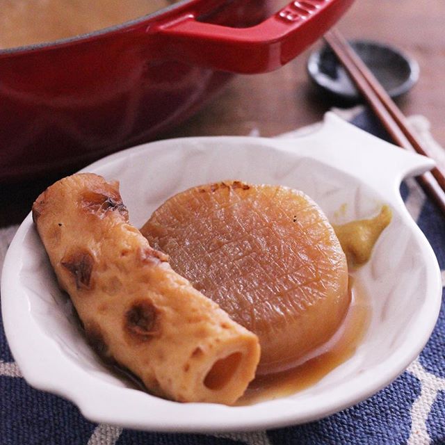 ムニエルに！焼き大根とちくわの付け合わせおでん