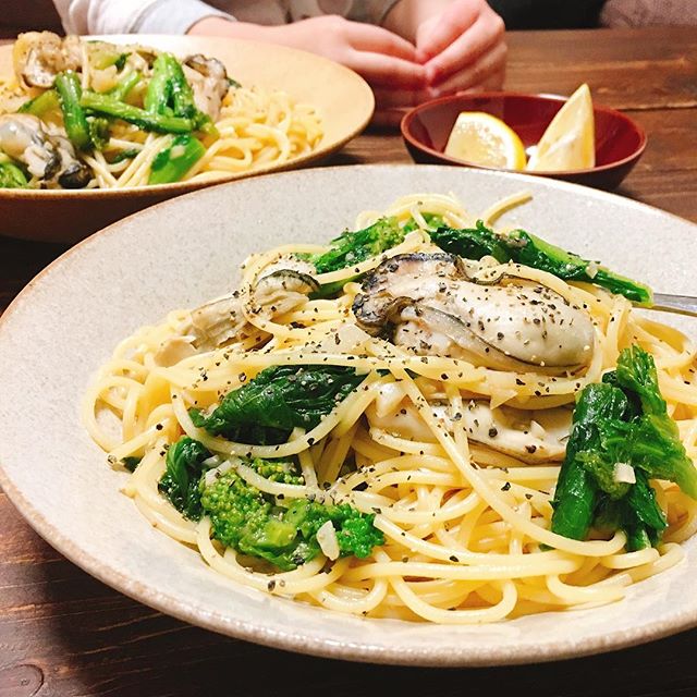 献立の付け合わせに！菜の花と牡蠣の和風パスタ