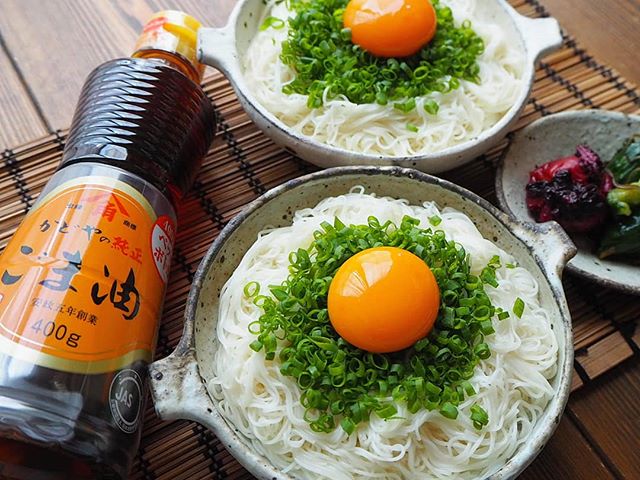 ポークソテーの付け合わせ料理に！ごま油そうめん