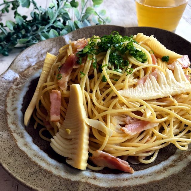 たけのことベーコンのバター醤油パスタ