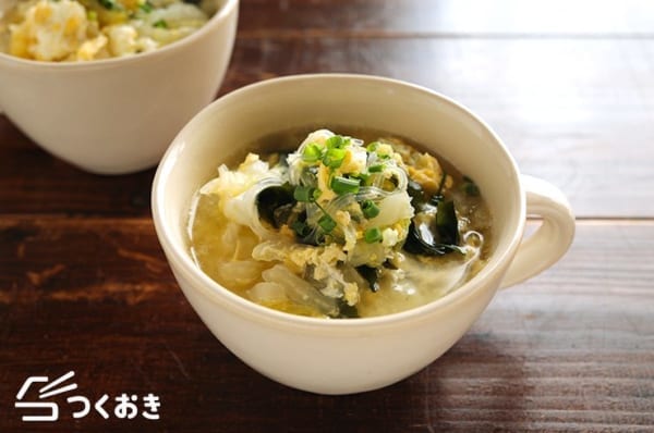 タンドリーチキンと白菜の春雨の付け合わせスープ