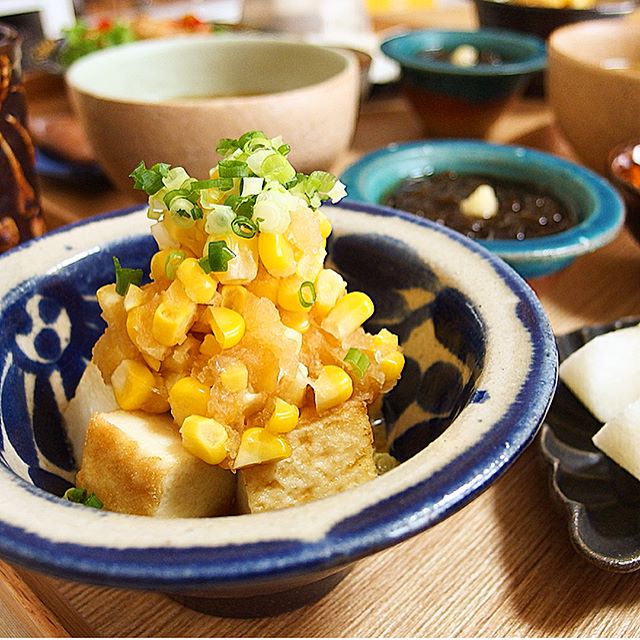 餃子の副菜に焼き厚揚げのもころしおろしのせ