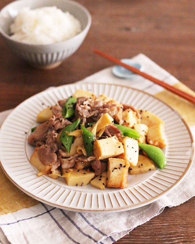 美味しいおかず！豚こまとたけのこの生姜焼き