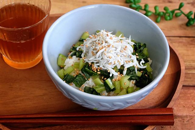 休日は簡単に！お昼ご飯は野沢菜漬けとしらす丼