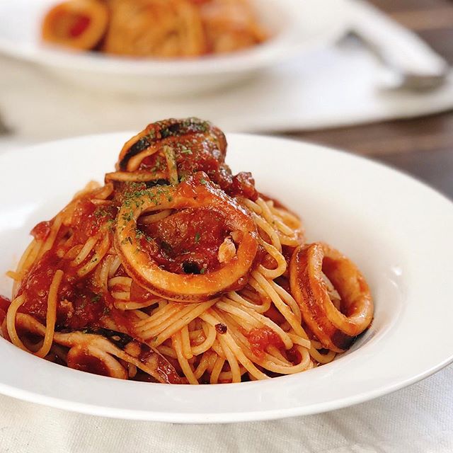 誕生日のメニューに！イカのトマトソースパスタ