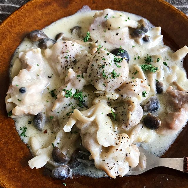 レンチンで簡単！鶏ときのこのクリーム煮