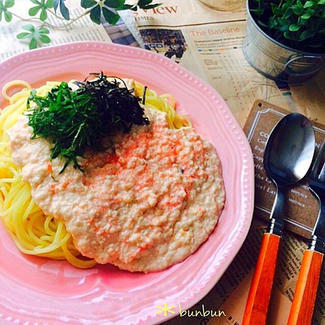 大量消費に人気！豆腐と明太子クリームパスタ