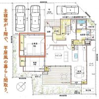 主寝室が1階で、平屋風の間取り。