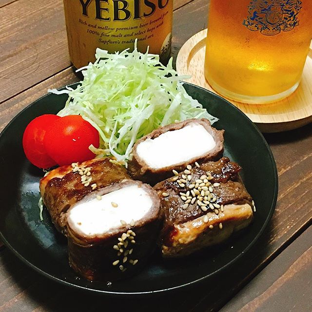 ビールに合うヘルシーおつまみ！豆腐の牛肉巻き