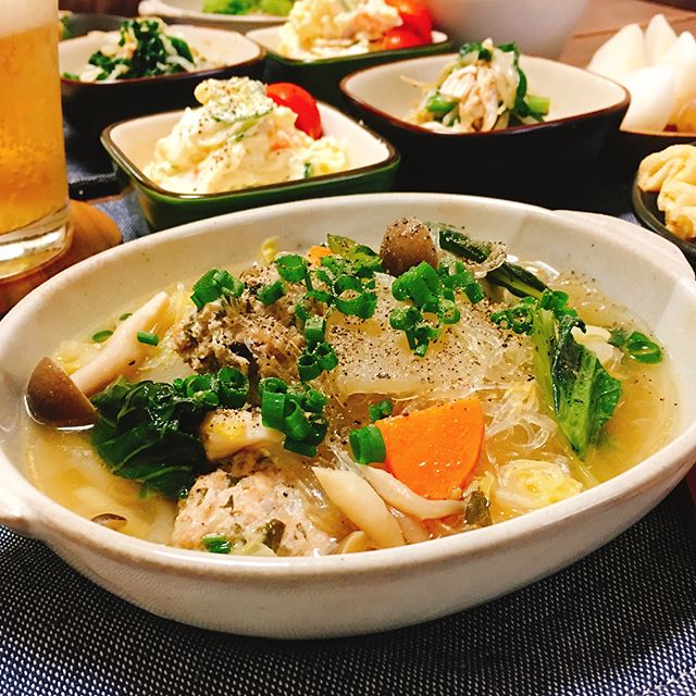 人気の常備菜！野菜と肉団子と春雨のスープ煮