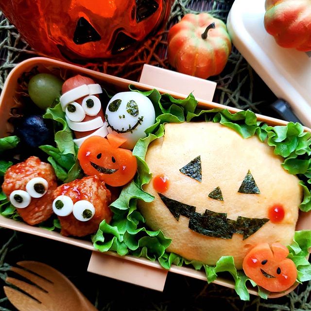 ハロウィンに！簡単オムおにぎり弁当