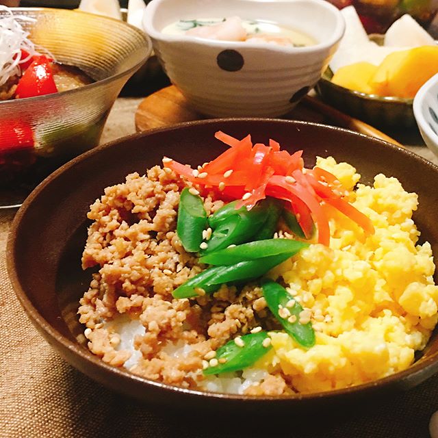 彼氏に和食の手料理！二色そぼろ丼