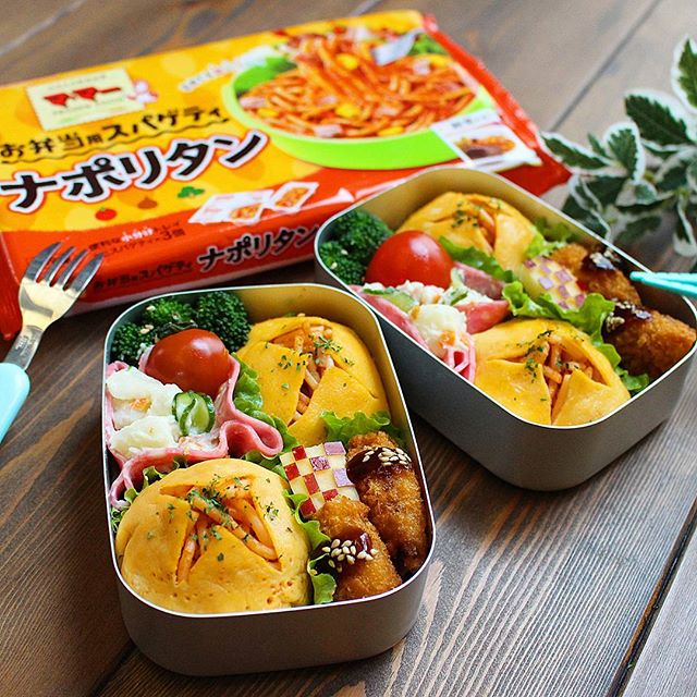 アレンジレシピ。オムナポおにぎり弁当