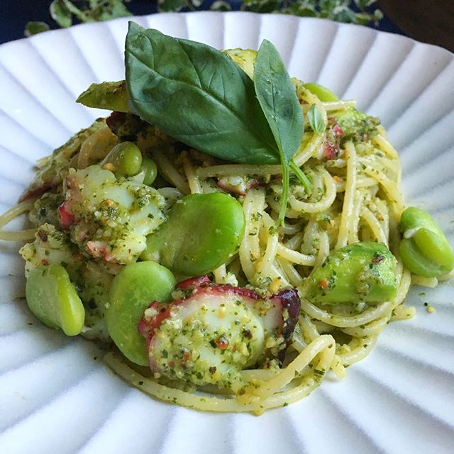 具材の風味♪タコとそら豆のおすすめパスタ