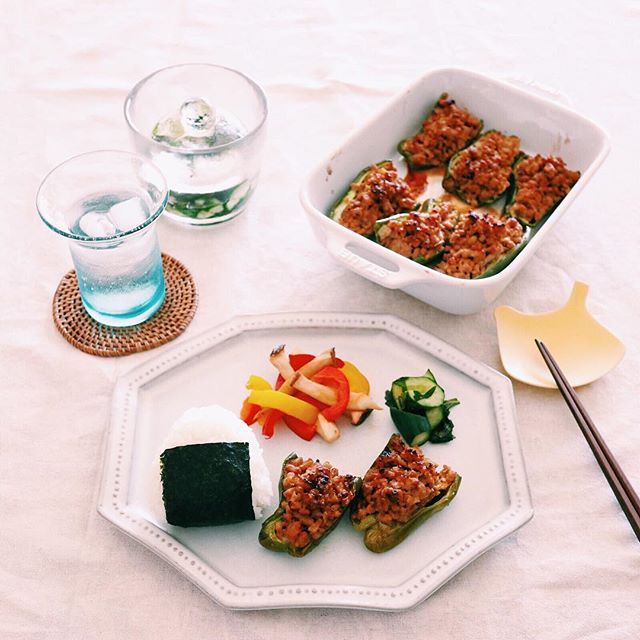 夕飯は和食に！ピーマンの肉詰め