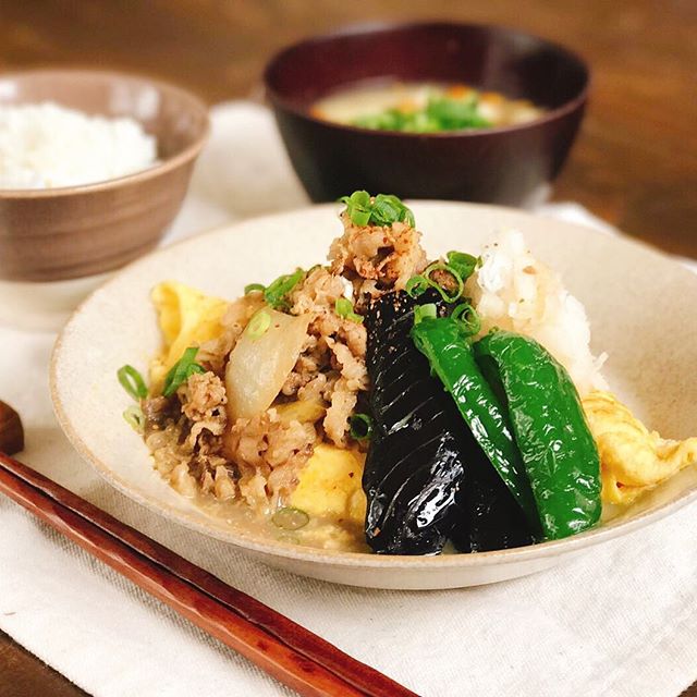 牛丼の具材で！あっさり牛肉オムレツ