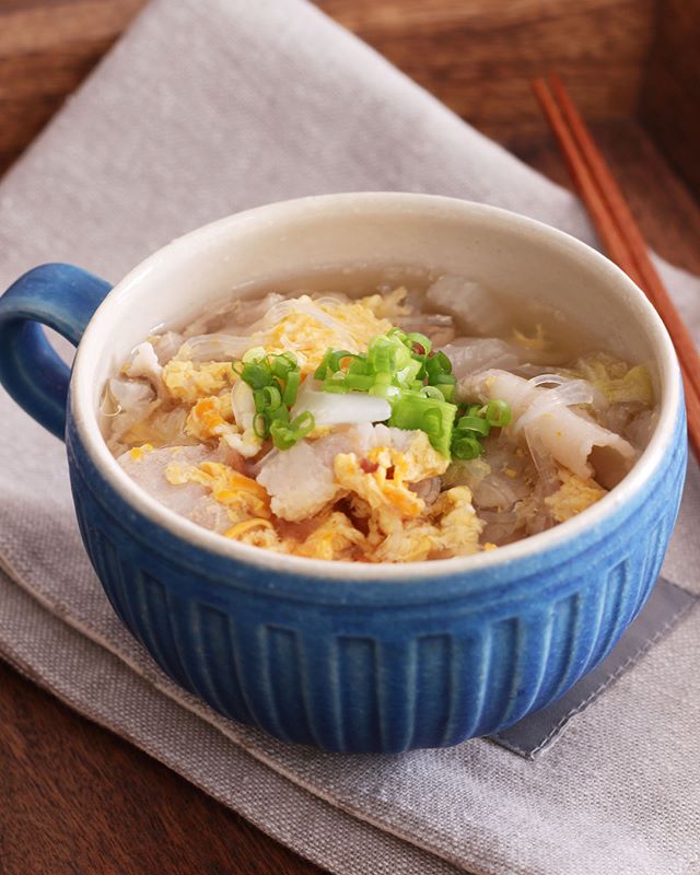 ナポリタンの付け合わせ！豚肉と春雨のスープ