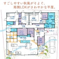 すごしやすい秋風がそよぐ、南側LDKがさわやかな平屋。