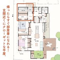 帰ったらすぐ部屋着になれる！玄関近くにクローゼットな平屋。