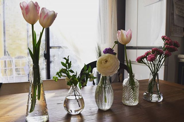 様々な花瓶で部屋の飾り付け