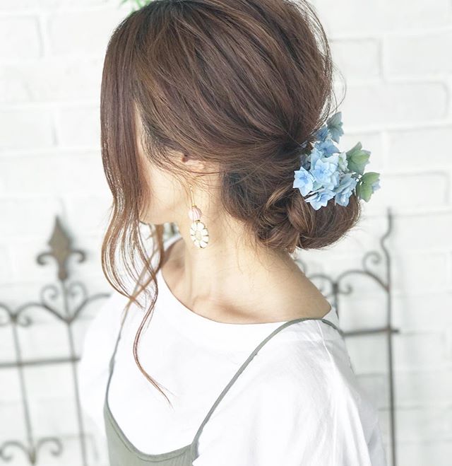 お団子×お花のヘアアクセ