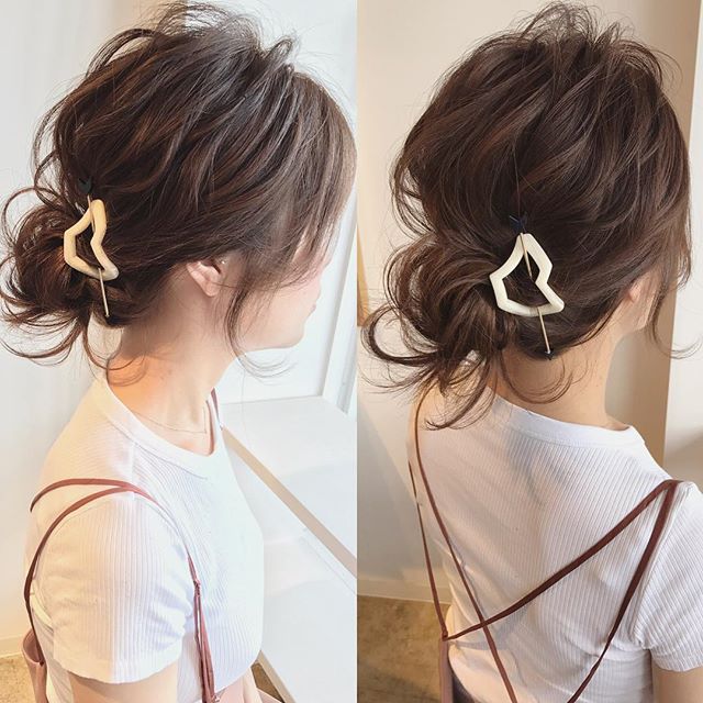 お団子×ハート形のヘアアクセ