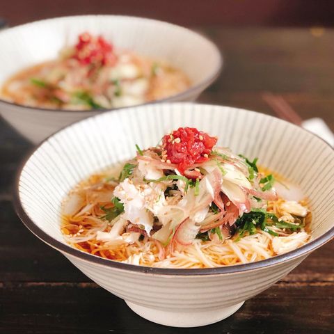 ササミと梅の薬味たっぷりぶっかけ素麺