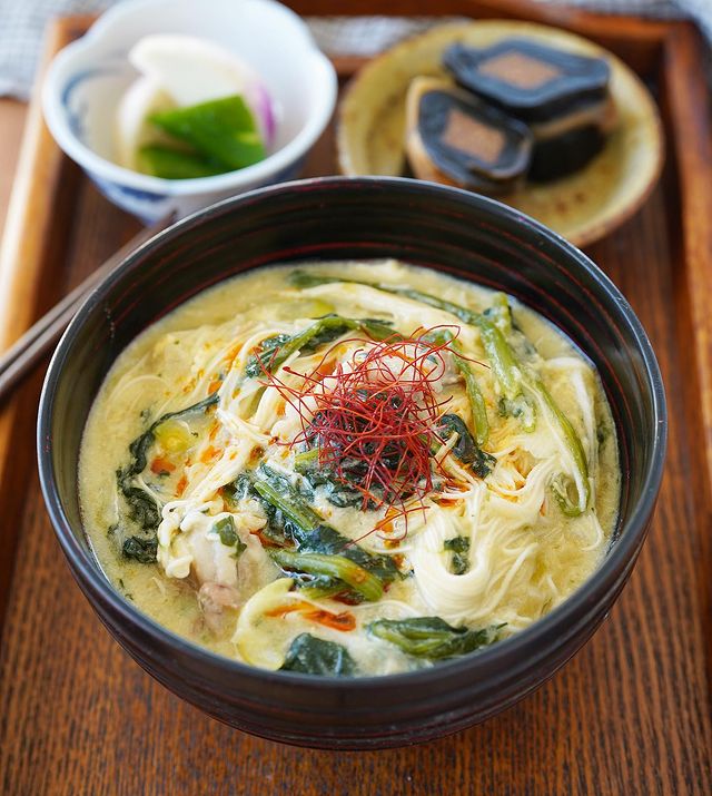 豚しゃぶ肉とほうれん草のかき玉にゅうめん