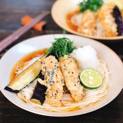 なすと鶏天のおろしぶっかけそうめんレシピ