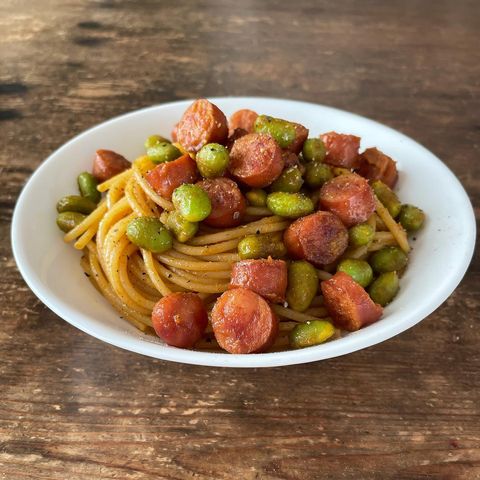 ウインナーと枝豆の和風カレーパスタレシピ