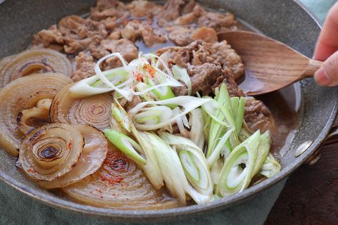 新玉ねぎと豚肉のすき煮