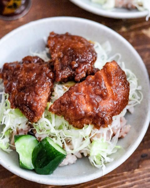 きゅうりを添えて♪ワンボウルソースカツ丼