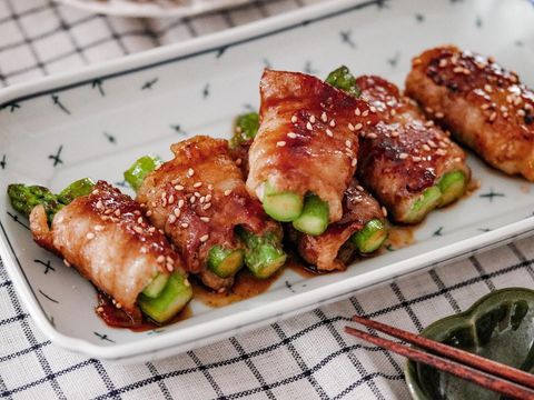 肉巻きアスパラの甘辛カレー照り焼き